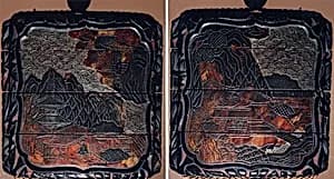 Case (Inrō) with Design of Chinese-Style Landscape, Pomegranate Leaves and Fruit by Unknown Artist