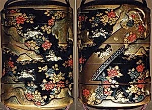 Case (Inrō) with Design of Chinese Lions (Karashishi) with Peonies and on Bridge by Unknown Artist