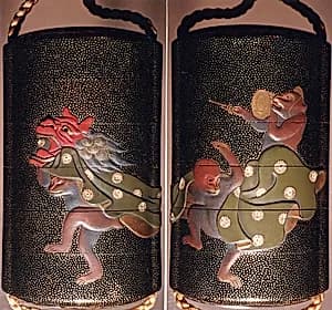 Case (Inrō) with Design of Three Monkeys as New Year Dancers by Unknown Artist
