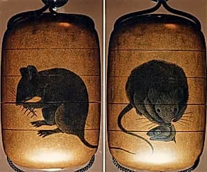 Case (Inrō) with Design of Two Rats Eating Fish Head and Bones by Unknown Artist