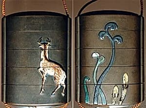 Case (Inrō) with Design of Spring Fern and Horsetail (obverse); Deer (reverse) by Ogawa Haritsu (Ritsuō)