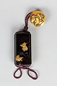 Case (Inrō) with Design of Shishi Dogs beside Rocks and Waterfall by Unknown Artist