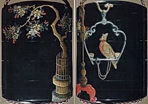 Case (Inrō) with Flowering Cherry Tree (obverse); Parrot in Ornamental Swing (reverse) by Unknown Artist