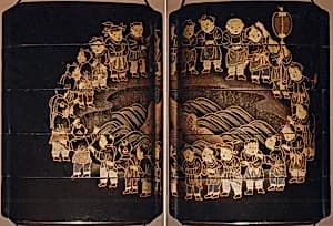 Case (Inrō) with Design of Children in a Circle around a Dragon Pond by Unknown Artist