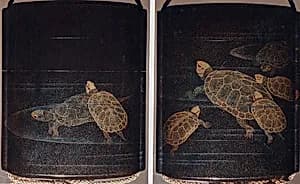 Case (Inrō) with Design of Tortoises Swimming by Unknown Artist
