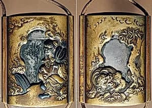 Case (Inrō) with Design of Sage beside a Waterfall (obverse); Tiger beside Rocks and Maple Tree (reverse) by Unknown Artist