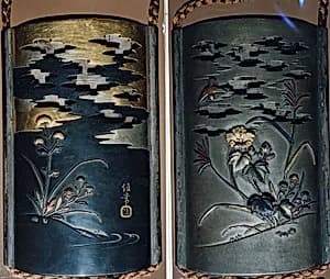 Case (Inrō) with Design of Hibiscus and Autumn Flowers beneath Clouds by Unknown Artist