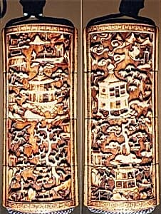 Case (Inrō) with Design of Chinese-Style Landscape with Floral Band and Stylized Character by Unknown Artist