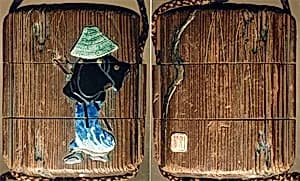 Case (Inrō) with Design of Samurai with Large Hat Beside a Weeping Willow by Unknown Artist