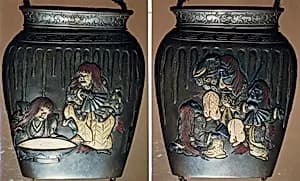 Case (Inrō) with Design of Five Dancers Drinking from Large Sake Jar by Unknown Artist