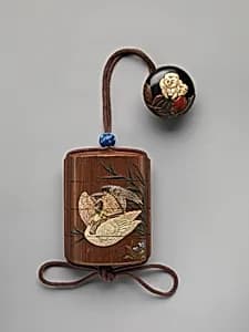 Case (Inrō) with Design of Heron in Flight and Flowering Plant (obverse); Hawk Attacking a Crane (reverse) by Ogawa Haritsu (Ritsuō)