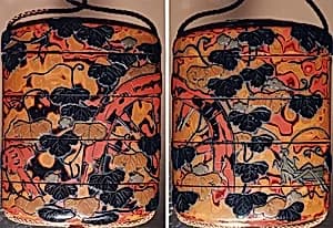 Case (Inrō) with Design of Praying Mantis beside Broken Wheel Overgrown with Vines by Unknown Artist