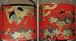 Case (Inrō) with Design of Hō-ō Bird in Flight above Flowering Kiri Branches by Unknown Artist