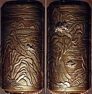 Case (Inrō) with Design of Shishi Dog Throwing its Young from Rocks (obverse); Shishi Dog Climbing up a Cliff (reverse) by Unknown Artist