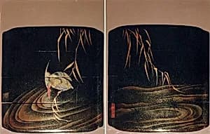 Case (Inrō) with Design of Kingfisher on Reed Stalk above Waves (obverse) Insects on Water Surface (reverse) by Unknown Artist