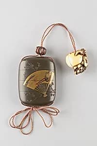 Case (Inrō) with Design of Fans and Plum Branch by Unknown Artist