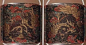 Case (Inrō) with Design of Baku (Mythical Animals) among Ruyi-Shaped Clouds by Unknown Artist