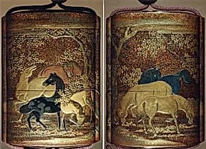 Case (Inrō) with Design of Horses among Cherry Blossom Trees by Unknown Artist