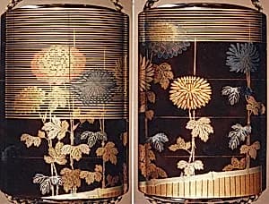 Case (Inrō) with Design of Chrysanthemums Beneath Bamboo Blinds by Unknown Artist