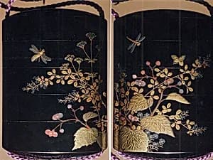 Case (Inrō) with Design of Wildflowers, Dragonflies and Bees by Unknown Artist