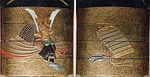Case (Inrō) with Design of Samurai Helmet and Face Mask (obverse); Samurai Arm Guard and Silver Glove (reverse) by Unknown Artist