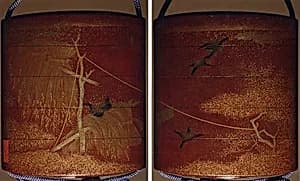 Case (Inrō) with Design of Birds in Flight and Seated beside Rice Sheaves by Unknown Artist