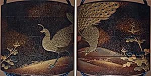 Case (Inrō) with Design of Peacock and Pea Hen beside Flowering Malvern Plants by Unknown Artist