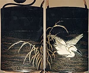 Case (Inrō) with Design of Heron Wading in Shallow Water beside Reeds by Ogawa Haritsu (Ritsuō)