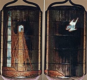Case (Inrō) with Design of Masts of Sailing Boats (obverse); Bird in Flight (reverse) by Unknown Artist