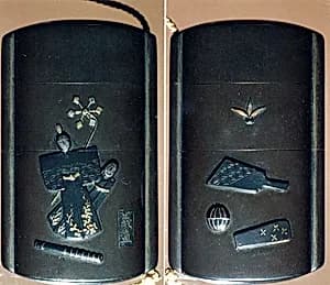 Case (Inrō) with Symbols of Girls' Festival (obverse); Emblems for New Year Festival (reverse) by Unknown Artist