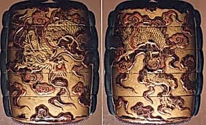 Case (Inrō) with Design of Dragon on Background of Clouds and Waves by Unknown Artist