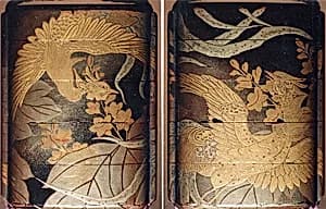 Case (Inrō) with Design of Two Hō-ō Birds in Flight among Flowering Kiri Branches by Unknown Artist