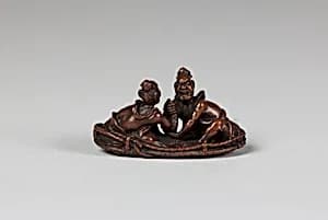 Netsuke of Two Figures Arm-Wrestling by Unknown Artist