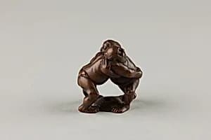 Netsuke of Two Men Wrestling by Unknown Artist