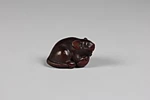 Netsuke Rat with Small Acorn by Unknown Artist