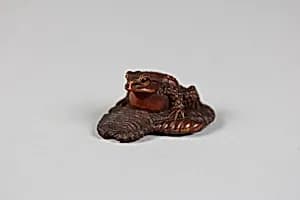 Netsuke of Frog on a Leaf by Unknown Artist