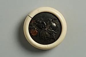 Netsuke of Mother Hare and Son Carrying the Emblem of the Gods of Luck by Unknown Artist