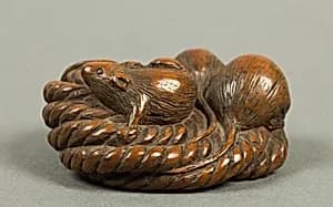 Netsuke of Three Mice on a Coil of Rope by Unknown Artist