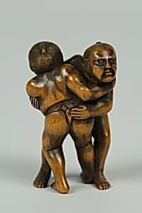 Netsuke of Two Men Wrestling by Unknown Artist