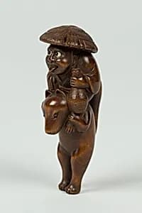Netsuke of Boy Sitting on the Shoulders of an Animal by Unknown Artist