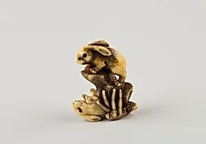 Netsuke of Two Rabbits and a Rock by Mitsuharu