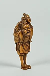 Netsuke of Man with Boy on His Back by Unknown Artist
