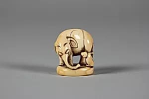 Netsuke of Elephant and Monkey by Unknown Artist