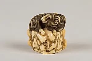Netsuke of Goat on a Rock by Unknown Artist