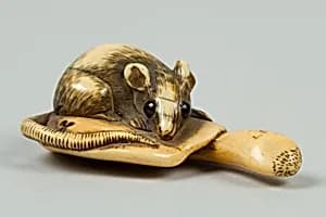 Netsuke of Mouse on a Mushroom by Unknown Artist