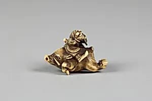 Netsuke of Tadatsune Slaying the Wild Boar by Unknown Artist