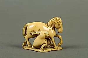 Netsuke of Horse and Deer by Unknown Artist