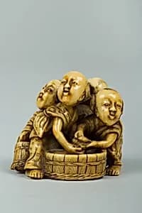 Netsuke of Group of Four Children by Unknown Artist