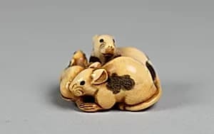 Netsuke of Three Rats by Nagahisa