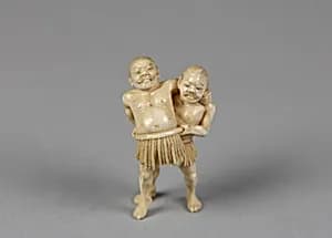 Netsuke of Two Wrestlers by Unknown Artist